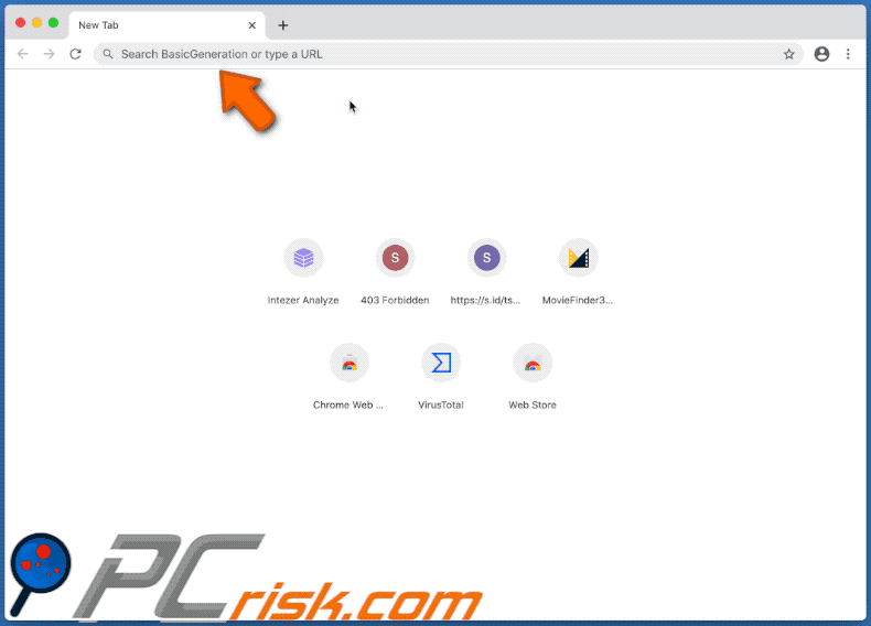 Appearance of DeviceHelper adware promoting search.basicgeneration.com (GIF)