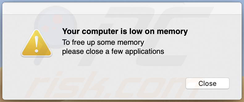 Fałszywe okno pop-up Your computer is low on memory dostarczane przez zwodniczy instalator promujący searchmarquis.com