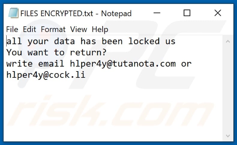 4help ransomware text file (FILES ENCRYPTED.txt)