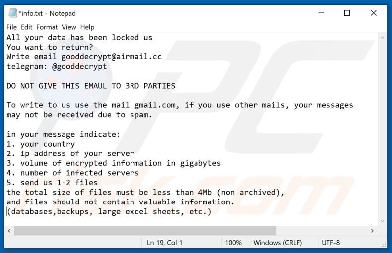 Banhu ransomware text file (info.txt)