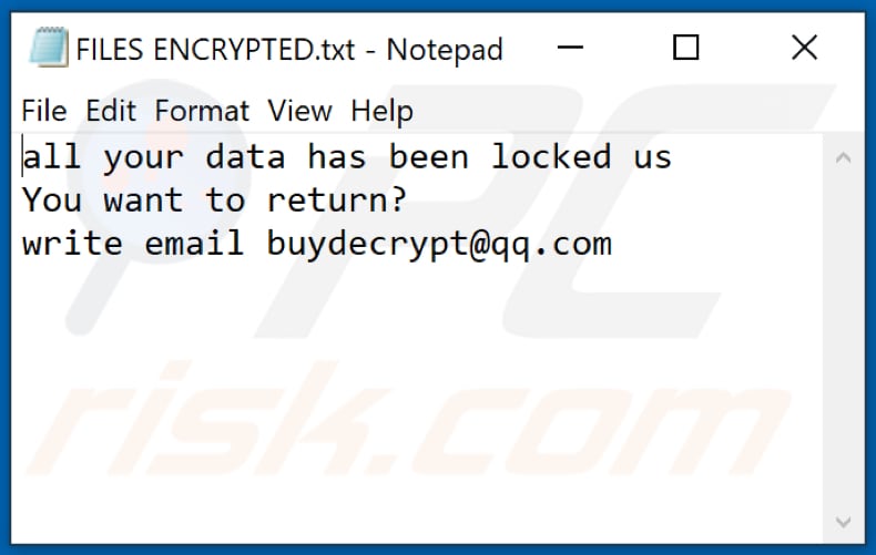 Bip ransomware text file (FILES ENCRYPTED.txt)