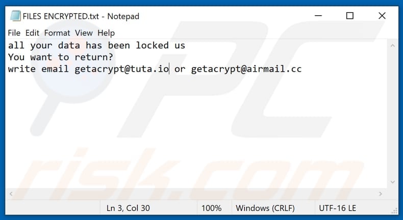 Gac ransomware text file (FILES ENCRYPTED.txt)
