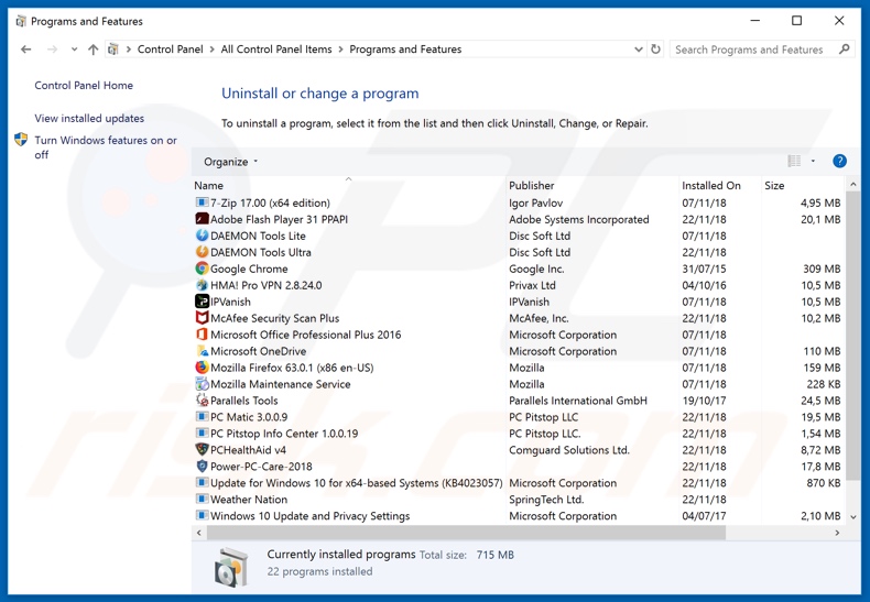 Garbage Cleaner adware uninstall via Control Panel