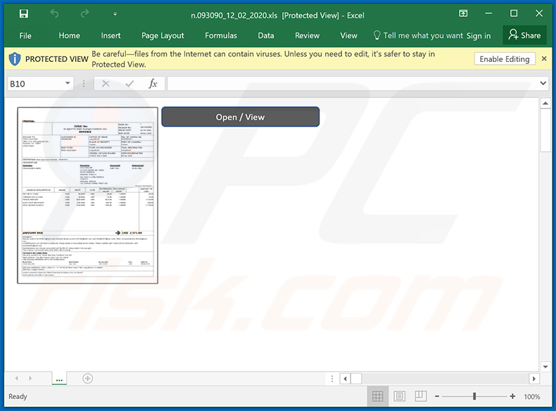 Złośliwy dokument MS Excel używany do wstrzykiwania złośliwego oprogramowania Dridex do systemu 