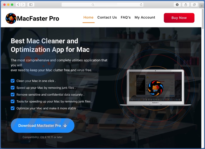 Website used to promote Macfaster Pro PUA