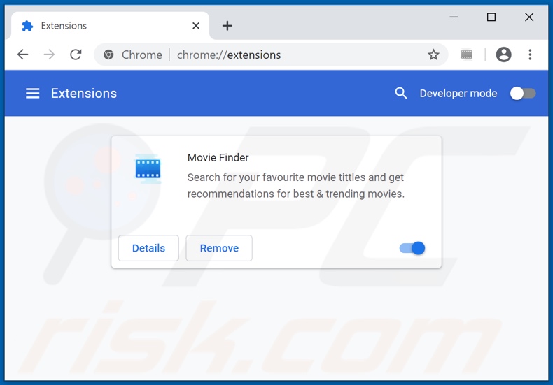 Removing Movie Finder ads from Google Chrome step 2