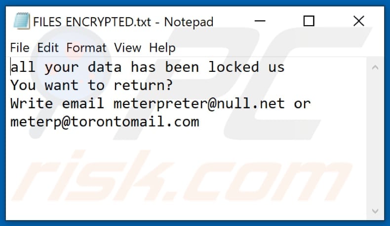 Mpr ransomware text file (FILES ENCRYPTED.txt)