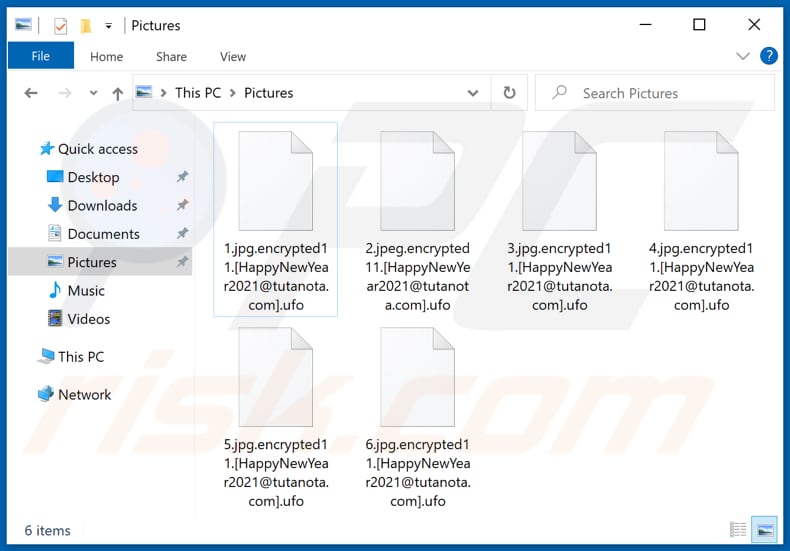 Files encrypted by Ufo ransomware (.ufo extension)