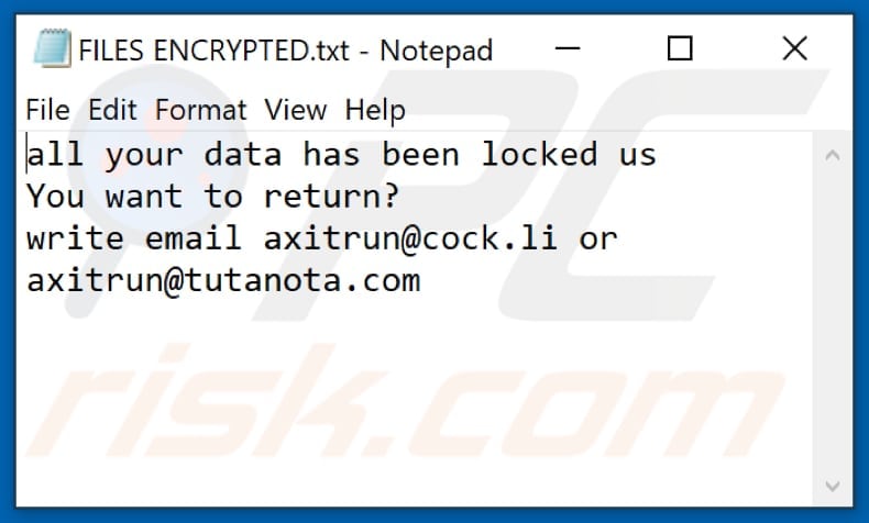 Plik tekstowy ransomware 14x (FILES ENCRYPTED.txt)