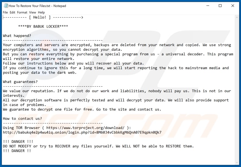 Babuk Locker decrypt instructions (How To Restore Your Files.txt)