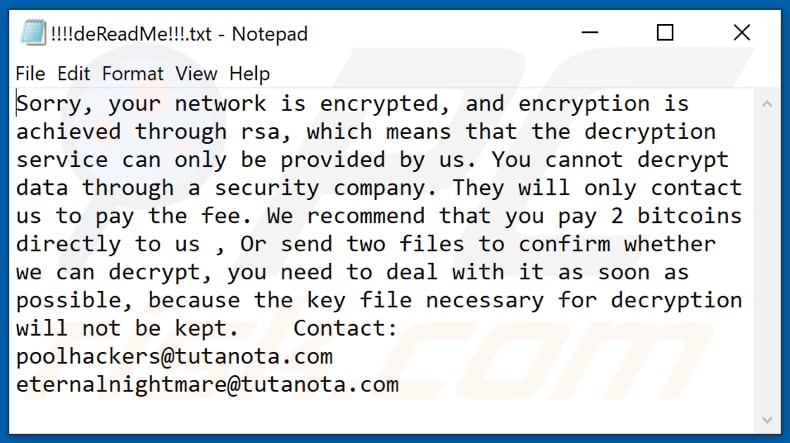 Notatka z żądaniem okupu ransomware cring drugi wariant (!!!!deReadMe!!!.txt)