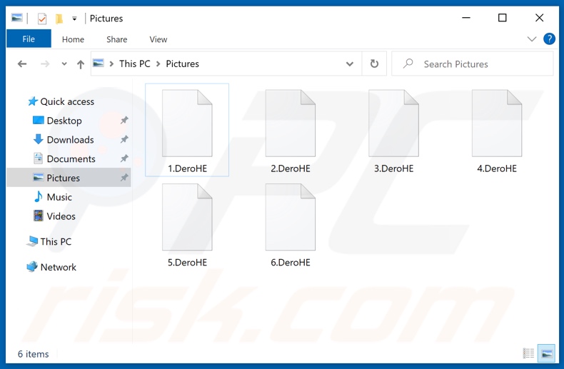 Pliki zaszyfrowane przez ransomware DeroHE (rozszerzenie .DeroHE)