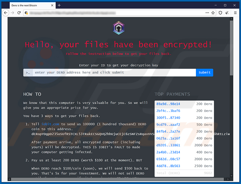 Witryna Tor ransomware DeroHE