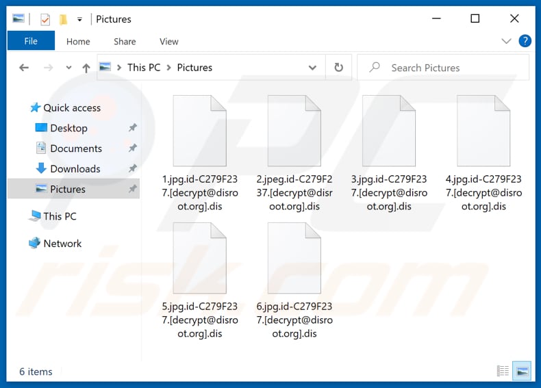 Pliki zaszyfrowane przez ransomware Dis (rozszerzenie .dis)