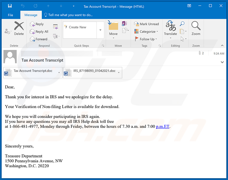 E-mail spamowy o tematyce IRS rozsyłający malware Emotet