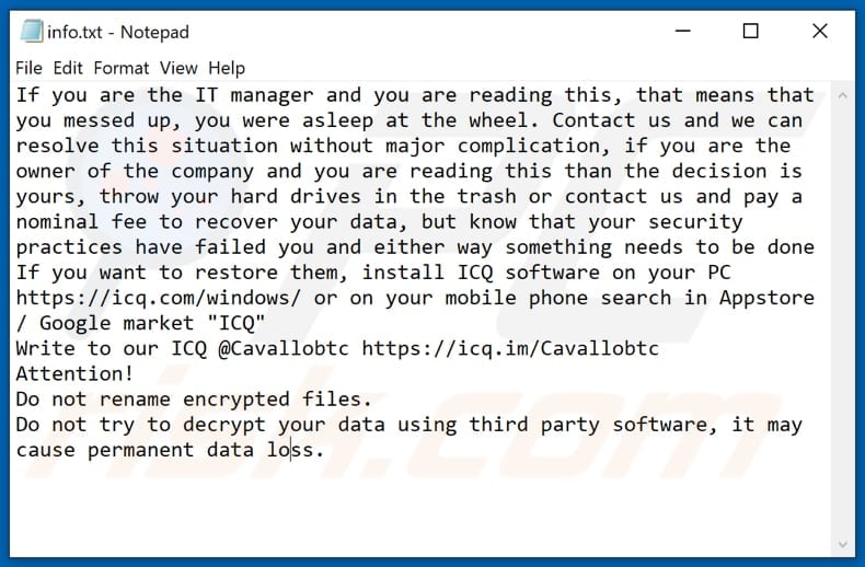 Plik tekstowy ransomware PAYMENT (info.txt)