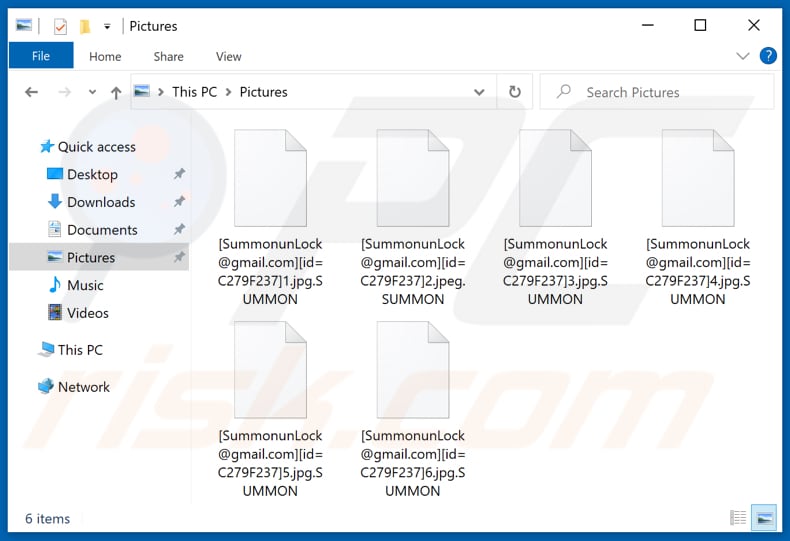 Pliki zaszyfrowane przez ransomware SUMMON (rozszerzenie .SUMMON)