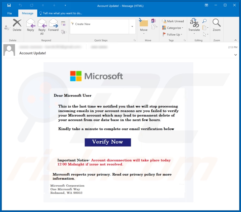 E-mailowa kampania spamowa Verify Microsoft Account