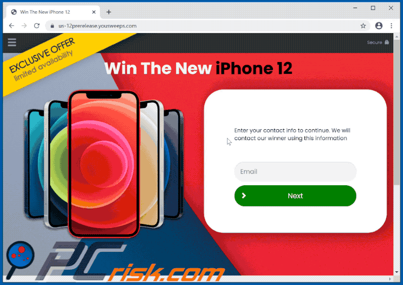Wygląd oszustwa pop-up win the new iphone 12