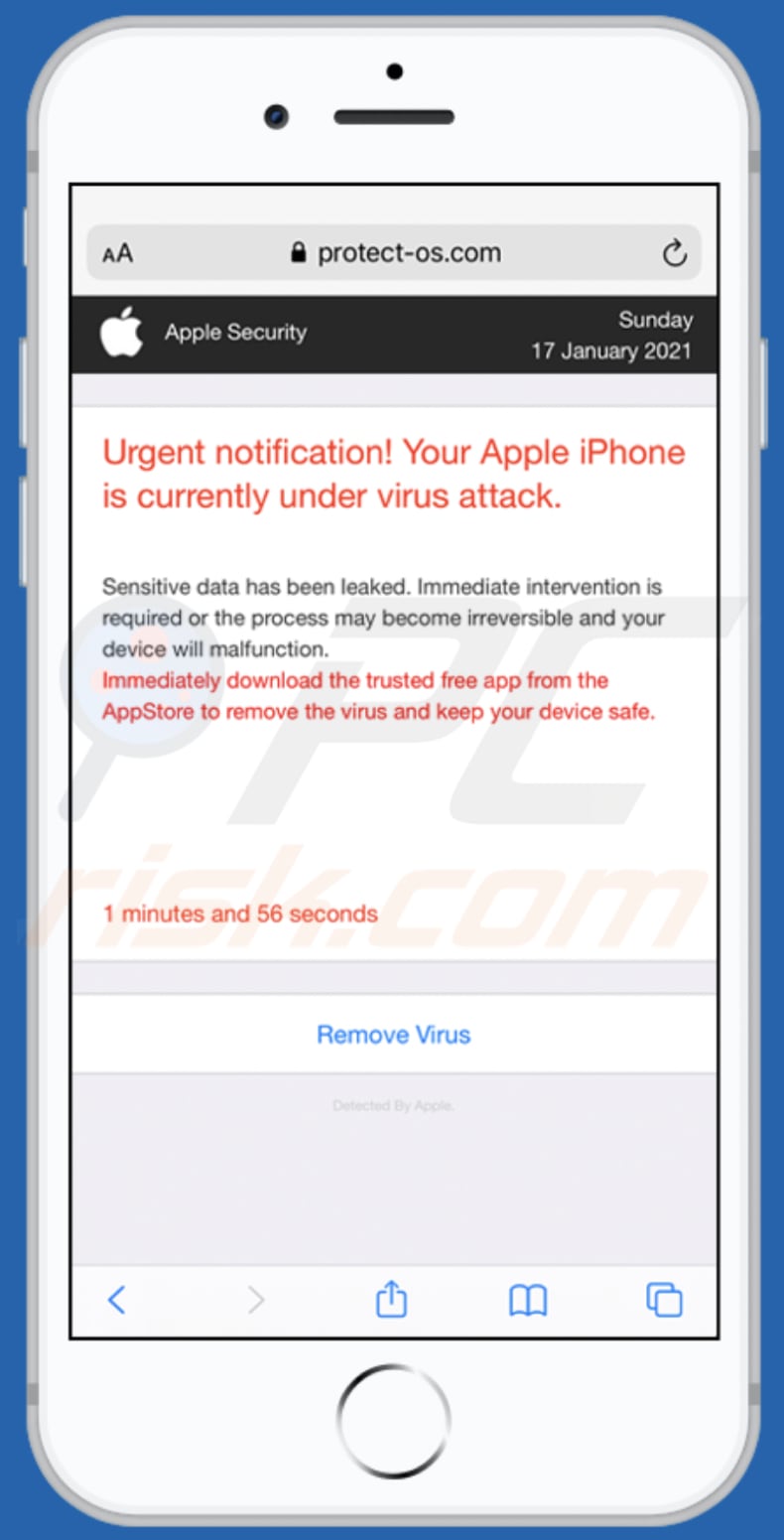 Oszustwo Your Apple iPhone is currently under virus attack