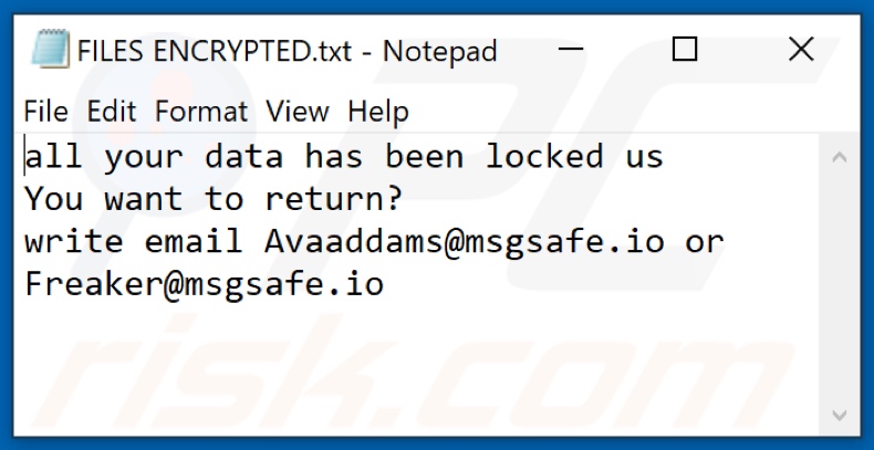 Plik tekstowy ransomware Avaad (FILES ENCRYPTED.txt)