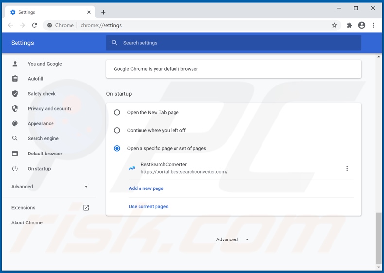 Usuwanie bestsearchconverter.com ze strony głównej Google Chrome 