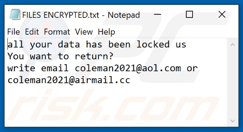 Clman ransomware text file (FILES ENCRYPTED.txt)