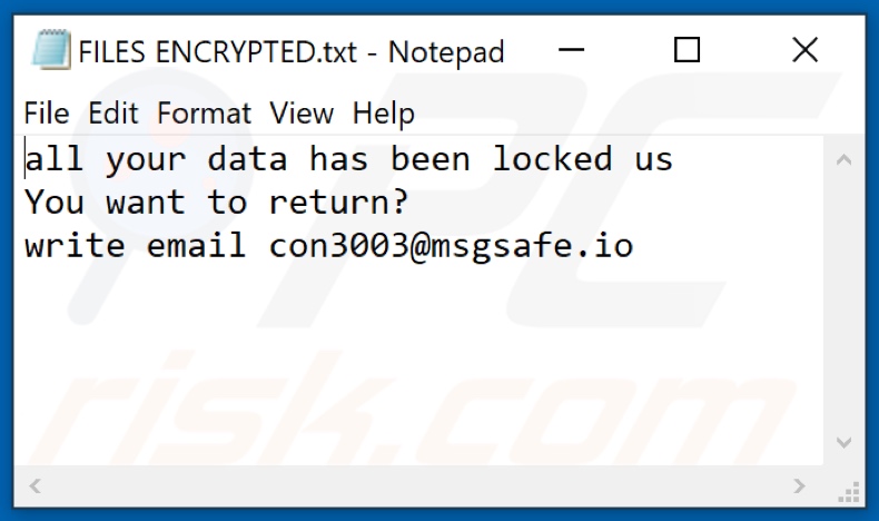 Plik tekstowy ransomware Con30 (FILES ENCRYPTED.txt)