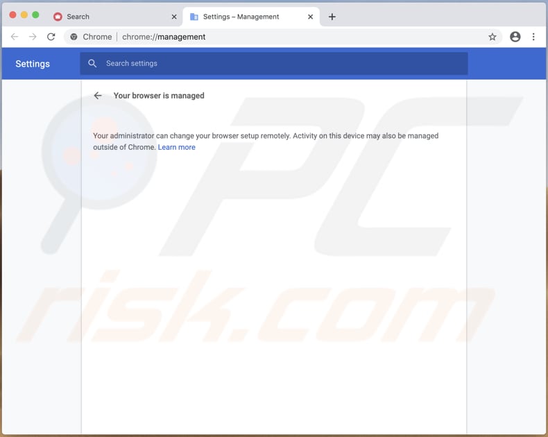 Adware d8yi + hf7rx dodało funkcję managed by your organization do przeglądarki Chrome 