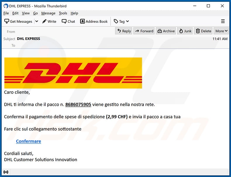 Włoski wariant e-maila spamowego DHL Express