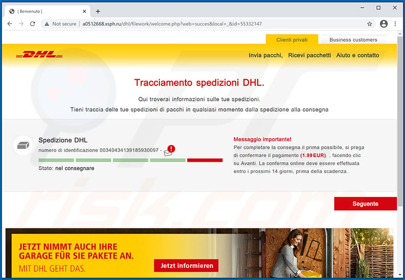 Fałszywa witryna DHL promowana za pośrednictwem włoskiego wariantu spamu DHL Express 