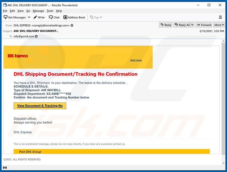 E-mail spamowy DHL Express (2021-02-15)