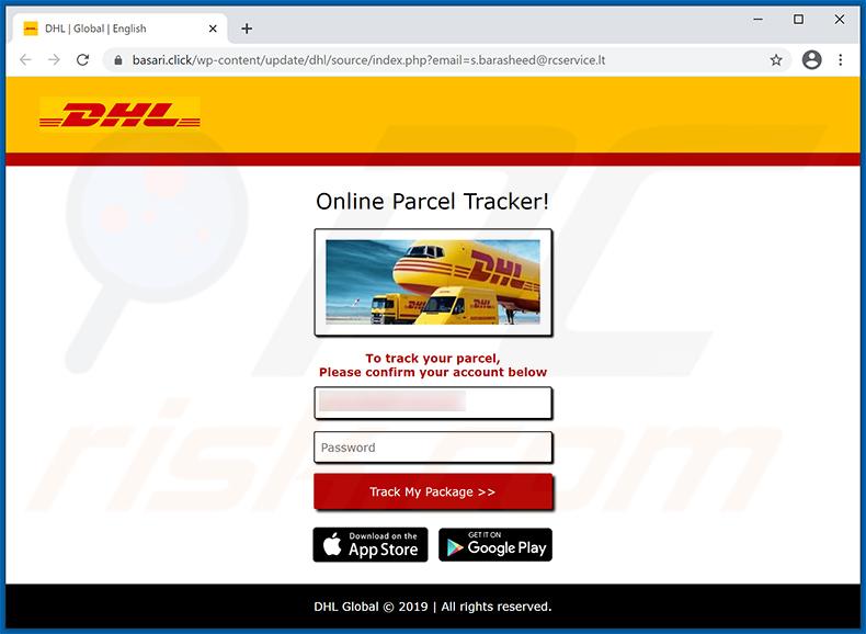 Strona phishingowa promowana za pośrednictwem wiadomości spamowych o tematyce DHL Express (2021-02-18) 