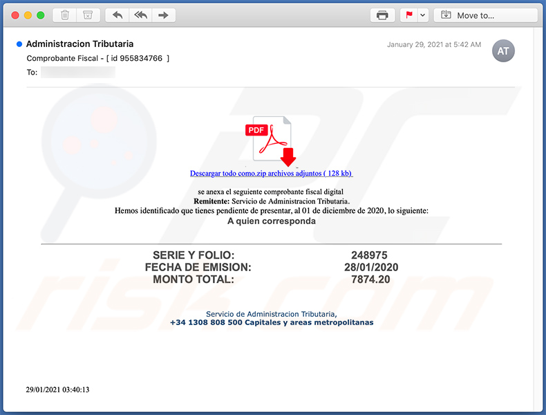 E-mail spamowy używany do celów phishingowych (2021-02-01)