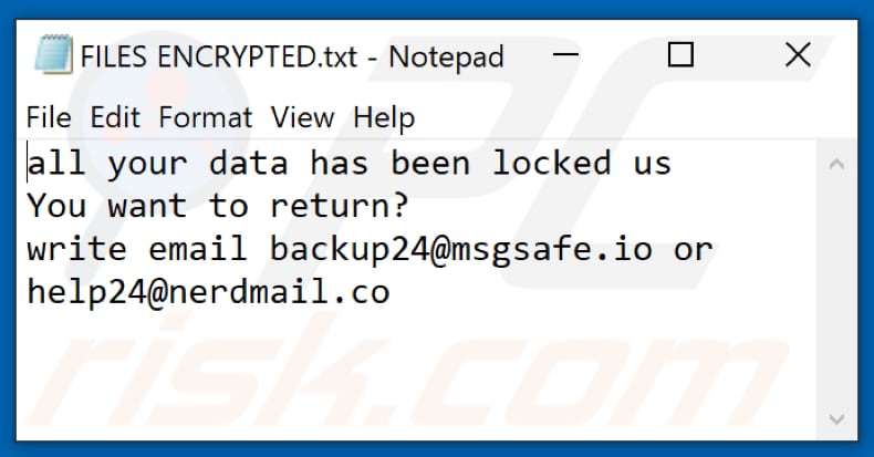 Plik tekstowy ransomware HAM (FILES ENCRYPTED.txt)