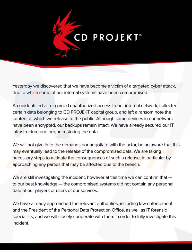 Ogłoszenie o ransomware hellokitty od cd project