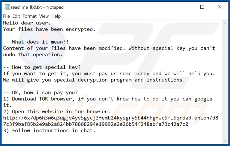Notatka z żądaniem okupu ransomware hellokitty dla innej ofiary 
