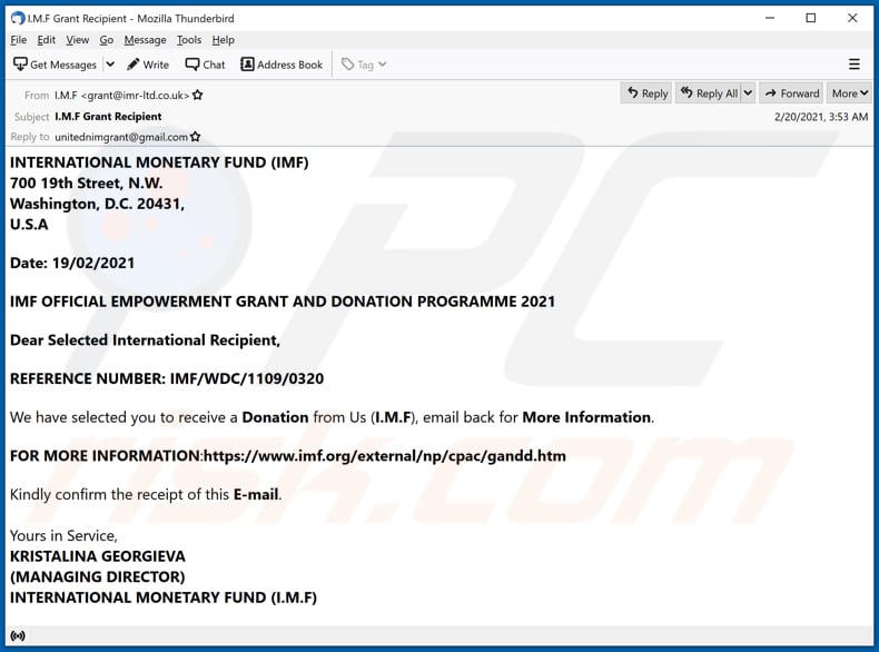 Oszustwo e-mailowe INTERNATIONAL MONETARY FUND (IMF)