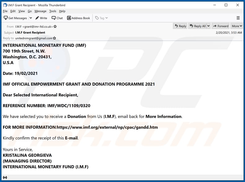Oszustwo e-mailowe INTERNATIONAL MONETARY FUND (IMF)