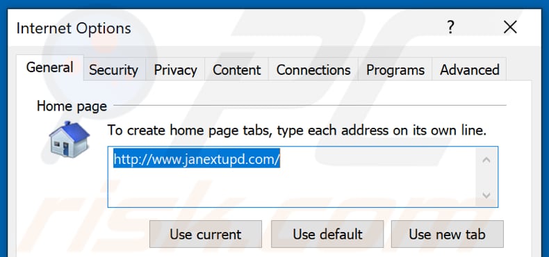 Usuwanie janextupd.com ze strony domowej Internet Explorer