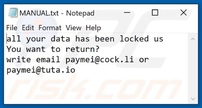 Plik tekstowy ransomware LOTUS (MANUAL.txt)