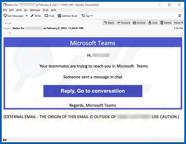 E-mailowa kampania spamowa Microsoft Teams