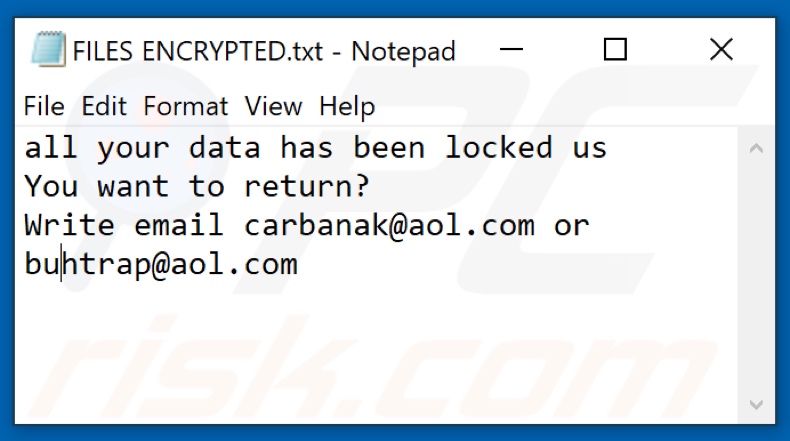 Plik tekstowy ransomware Pauq (FILES ENCRYPTED.txt)