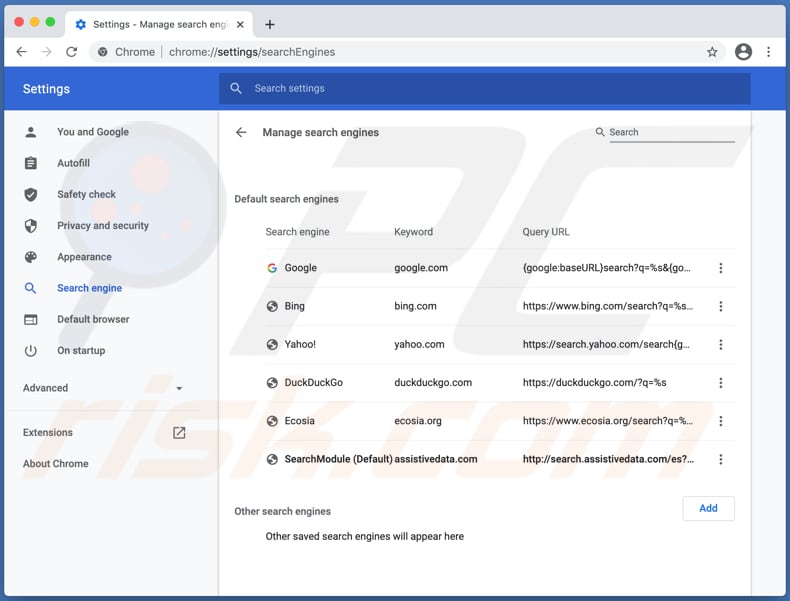 Porywacz przeglądarki search.assistivedata.com na komputerze Mac