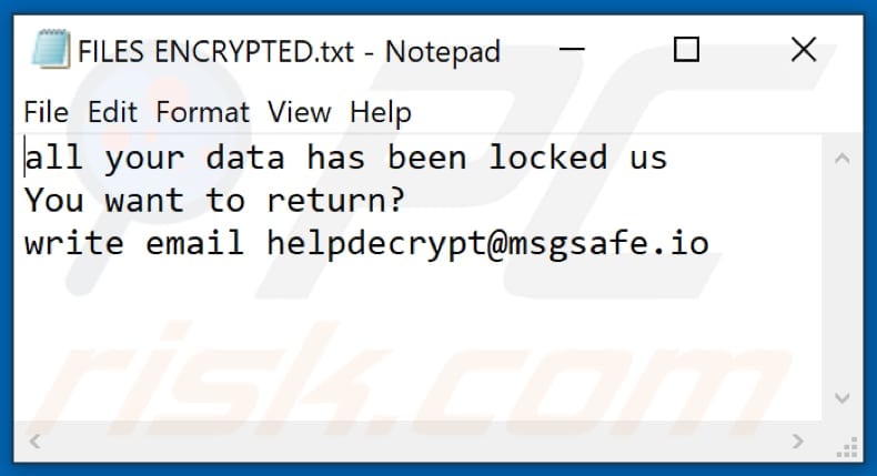 Plik tekstowy ransomware Text (FILES ENCRYPTED.txt)
