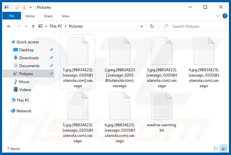 Pliki zaszyfrowane przez ransomware Vassago (rozszerzenie .vassago)