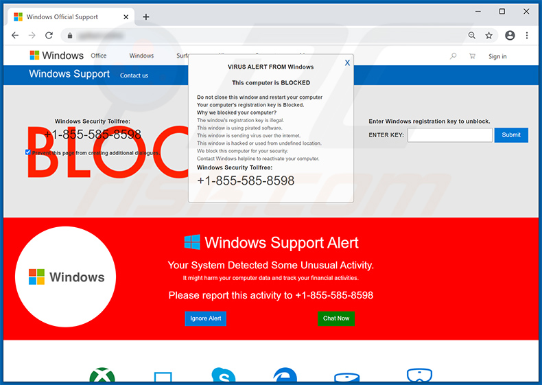 Oszustwo pop-up V VIRUS ALERT FROM Windows (2021-02-03)