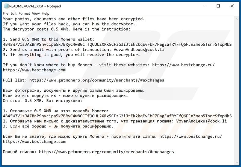 Instrukcje odszyfrowania Vovalex (README.VOVALEX.txt)