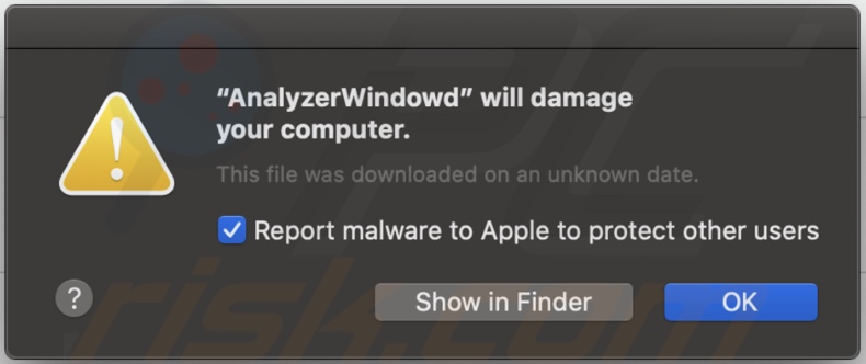 Pop-up wyświetlany podczas obecności adware AnalyzerWindow