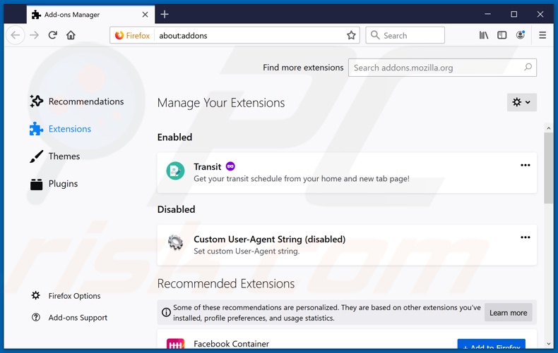 Usuwanie złośliwych rozszerzeń z Mozilla Firefox krok 2